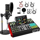 Podcast Microphone Bundle with Live Sound Card Audio Mixer, Podcast Equipment Bundle with 3.5mm BM800 Microphone for Pc/Youtube Live Streaming Singing Gaming, Sound Board with Voice Changer, Denoise