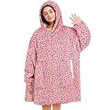 Wearable Blanket Gifts for Women Men Kids Oversized Fluffy Hoodie Cozy Hideout Hoodie Sweatshirt Sweater Blanket with Pocket (Leopard-Pink)