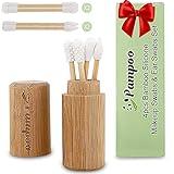 Pampoo 4PCS Plastic Free Reusable Qtips with Bamboo Carrying Case丨Reusable Cotton Swab Qtip Zero Waste Packaging丨Strengthen Thick Bamboo Stick丨Eco Friendly Bamboo Qtips Sustainable Set