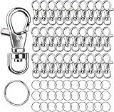 LEOBRO 60PCS Metal Swivel Snap Hooks and Key Rings, 30PCS Small Lobster Claw Keychains Clasps and 30PCS Key Chain Ring for Keychain Clip, Key, Jewelry Making, Art Crafts, Silver