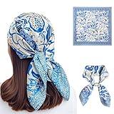 Seawhisper Silk Head Scarf for Women Blue Satin Hair Scarves Bandana Square Headscarf Lightweight Summer Coastal Cowgirl Purse Bag Fashion