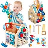 Montessori Toddler Tool Set - 33 PCS Wooden Kids Tools with Box / Bench, Montessori Educational Pretend Play Preschool Toys Gifts for 2 3 4 5 Year Old Boy Girl Kids, STEM Fine Motor Skills Tool Set