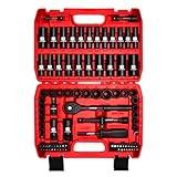 LLNDEI 3/8”Drive Impact Socket Set,Standard SAE(5/16 to 3/4-Inch) Metric Size(8-22mm), 95 Piece, CR-V Steel Deep&Shallow Kit, Adapters, Ratchet Handle, Screwdriver Bit Set, Spark Plug Socket, 6 Point