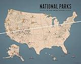 US National Parks Scratch-Off Checklist Map 11x14 Print (Tan & Slate Blue)