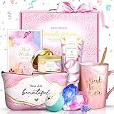 Jumway Gifts for Mom Gifts Basket, Mother's Day Gifts for Mom Birthday Gifts Set Include 14Oz Ceramic Mug, Hand Cream, Scented Wax Candle, Bath Bomb Scented Soap Make-up Bag