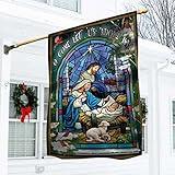 MESMCCONELL Holy Family O Come Let Us Adore Him Winter Garden Flag House Flag, Nativity Religious Christmas Banners For Outside, Merry Flags Outdoors 28 x 40 Double Sided, Xmas