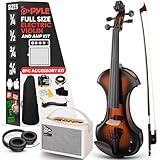Pyle 4/4 Silent Electric Violin with Amplifier Kit, Solid Wood Fiddle with 10W Amp and Complete Accessories, Full Size Orchestral String Instrument For Beginner & Professional Use