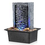 Tabletop Fountain Indoor Waterfall Fountain Rock Waterfall Indoor Fountain LED-Lights Water Feature Waterfall for Modern Home and Office Indoor Decoration