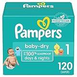 Pampers Baby Dry Diapers - Size 1, 120 Count, Absorbent Disposable Diapers