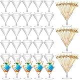 Irenare Clear Plastic Martini Glasses and Gold Pearl Cocktail Picks Set Disposable Plastic Martini Cups Clear Mini Dessert Glasses for Weddings Party Wine Appetizers Food(100 Pcs,2 oz)