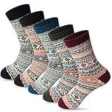 FYC Winter Womens Socks Wool Warm Thick Knit Cozy Crew Casual Vintage Soft Socks for Women Christmas Gifts Socks 5 Pairs