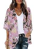 Chunoy Women Casual Plus Size Floral Print Short Sleeve Cardigan Loose Beach Wear Kimono Cover Up Blouse Tops 4X-Large