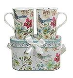 Lightahead Elegant Bone China Two Coffee Mugs set in Blue bird design 11.2 oz each cup in attractive gift box