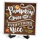 Fall Wood Plaque With Stand, Pumpkin Spice And Everything Nice Desk Sign Decor for Farmhouse Home Office Table Shelf, Rustic Thanksgiving Wood Sign Gifts for Women Men -12