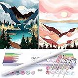 BAISITE Paint by Numbers Kit for Adults Beginners,12" Wx16 L 2 Pack Canvas for Painting Kits for Adults in Colorful Box-Sunset Lake Mountains1112