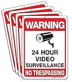 Faittoo 4-Pack Video Surveillance Sign, No Trespassing Metal Reflective Warning Sign, 10 x7 Inches 0.40 Aluminum Indoor or Outdoor Use for Home Business CCTV Security Camera,UV Protected & Waterproof