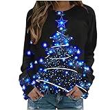 deals of the day clearance 2024 Christmas Sweatshirt for Women Funny Sequine Xmas Tree Graphic Shirts Long Sleeve Crewneck Pullover Tops Workout Loose Fit Christmas Blouses Holiday Ugly Sweaters