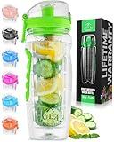 Zulay 34 oz Large, Leakproof Fruit Infuser Water Bottle with Anti-Slip Grip - Men and Women's Ideal Fitness Gift Or For Gym, Camping, and Travel - Energy Green