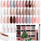 AZUREBEAUTY 31 Pcs Dip Powder Nail Kit 20 Colors Glitter Nude Brown Pink White Gray Dip Powder Liquid Set with Top/Base Coat Activator for French Nails Art Manicure DIY Salon Women Christmas Gift