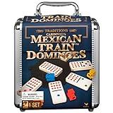 Spin Master Games, Mexican Train Dominoes Set Tile Board Game in Aluminum Carry Case Games for Family Game Night, Gifts for Teens, for Ages 8+