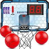 Basketball Hoop Indoor, Basketball Mini Hoop Pro Basketball Hoop Over The Door with Cool LED Lights, Boys Gifts Basketball Toys Gifts Room Accessories for Teen Boys 8-12