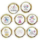 32pcs Edible Happy Birthday Cupcake Toppers Wafer Paper Colorful Birthday Cake Picks Baby Shower Kids or Adults Birthday Party Decoration Supplies