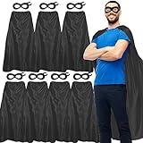 Superhero Capes and Masks for Adults Bulk-Men Women Super Hero Costume Halloween Dress Up Party Favors -7 Pack (Black)