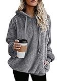 Century Star Womens Fuzzy Hoodies Pullover Sport Hoodie Cozy Oversized Pockets Hooded Sweatshirt Athletic Fleece Hoodies Grey Medium