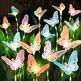 Weepong Solar Garden Lights 4 Pack Waterproof Decorative Solar Lights Outdoor with Glowing Stems,7-Color Changing ‎Fiber Optic Butterfly Light for Outside Yard Lawn Garden Decor, Gifts for Women