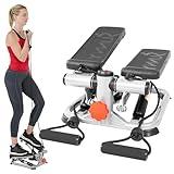 Sunny Health & Fitness Total Body 2-in-1 Mini Stair Stepper, Step Machine for Exercise at Home Workout, Adjustable Hydraulic, LCD Digital Monitor with Resistance Bands & Non-Slip Pedals - SF-S0978