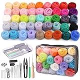 SOCNITC 45 Colors Needle Felting Kits for Beginners, Needle Felting Supplies with Tools, Felt Starter Kits with Needles, Storage Bag for DIY Handcrafts Decoration