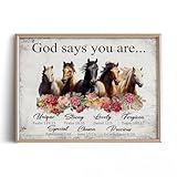 Country Western Religious Horse Wall Art - Inspirational Bible Verses Wall Decor - Rustic Farmhouse Christian Spiritual Poster Print - God Says You Are - Shabby Chic Decorations - Gifts for Women Boho