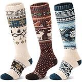 Welwoos Merino Wool Ski Socks for Womens Mens Thermal Winter Warm Thick Knee High Gift Sock Stocking Stuffers for Skiing Outdoor Sports Snowboarding 3 Pairs(Nordic,M)