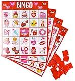 Iconikal Valentine's Day 32 Player Bingo Game Set Classroom Group Activity Fun Interactive Learning School Plus Bonus Game