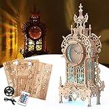FUNPOLA 3D Wood Puzzle LED Tower Clock, DIY Architectural Building Blocks Desktop Clock (LED-TC01 Wood)