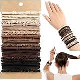 OHCISP Boho Hair Ties, 20 PCS of 4 Styles Cute Bands for Thick or Thin Hair, No Damage Elastic Bracelets, Brown Hair Accessories for Girls and Women