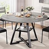 Jocoevol Round Dining Table for 4, Kitchen Table, Dining Table, Circle Table, Round Pedestal Dining Table, Dining Room Table, Dinner Table,Space Saving Wood Kitchen & Dining Room Tables, 47In, Grey