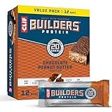 CLIF BUILDERS Protein Bars - Chocolate Peanut Butter Flavor - 20g Plant Based Protein - Gluten Free - Non-GMO - Low Glycemic - No Artificial Sweeteners - Value Pack, 2.4 oz. (12 Count)