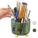 GOTOBA Dark Green Pen Pencil Holder for Desk, 360° Rotating Pen Organizer, Green Office Supplies, Cute Pen Holder, 6-Compartment Pencil Holder Rotating