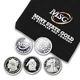 Five (5) One Gram .999 Fine Silver Rounds with Random Designs in a Jewelry Pouch by Mint State Gold