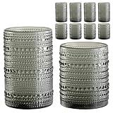 ZMOWIPDL Vintage Hobnail Drinking Glasses Set of 8,Grey 12 oz & 15oz Highball Glass Cups, Kitchen Drinkware Glassware,Embossed Water Tumbler,for Beer,Cocktail,Whiskey,Juice and Various Mixed Drinks
