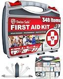 Swiss Safe 2-in-1 First Aid Kit for Car, Travel & Home, Businesses - Bonus Mini Kit for Medical Emergency Aid, Survival, Camping - FSA & HSA Eligible - 348 Pcs, Large Hardcase FAK