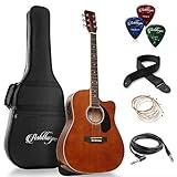 Ashthorpe Full-Size Dreadnought Cutaway Acoustic-Electric Guitar Bundle - Premium Tonewoods - Brown