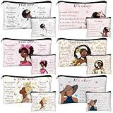 Silkfly 12 Pcs African American Cosmetic Bag for Women Bulk Christian Inspirational Gift Makeup Bag for Black Women Afro Queen Zipper Travel Pouch Purses Toiletry Organizer for Mother Day(Novel)