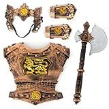 Knight Costume LARP Set Include 1 Battle Axe 1 Armor 1 Headband 2 Bracers with Incredible Details Brown