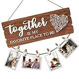 Buecasa Housewarming Gifts New Home Sign Decor - Family Wall Hanging Picture Frame with 6 Heart Clips- Together Is My Favorite Place to Be 15.8x6.0 Inches