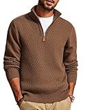 PJ PAUL JONES Mens Sweater Pullover Slim Fit Quarter Zip Pullover Sweater Texture Knit Sweater Coffee