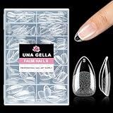 UNA GELLA Short Almond Fake Nails 216pcs Pre-shape Gel Acrylic Nail Tips for Full Cover Nail Extension Home DIY Nail Salon 12 Sizes Gelly Tips