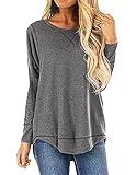 HIYIYEZI Womens O Neck Sweatshirt Side Split Loose Casual Plus Tee Shirts (2X-Large,Dark gray)