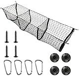 Amiss Heavy Duty Mesh Cargo Net, 3 Pocket Trunk Bed Storage Organizer Compatible for SUV, Car, Pickup Truck Bed, Etc.with 4 Metal Hooks (11.8×11.8×47.3 Inch), Black